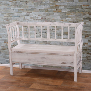 Sitzbank T207 Staufach Kissen weiss shabby