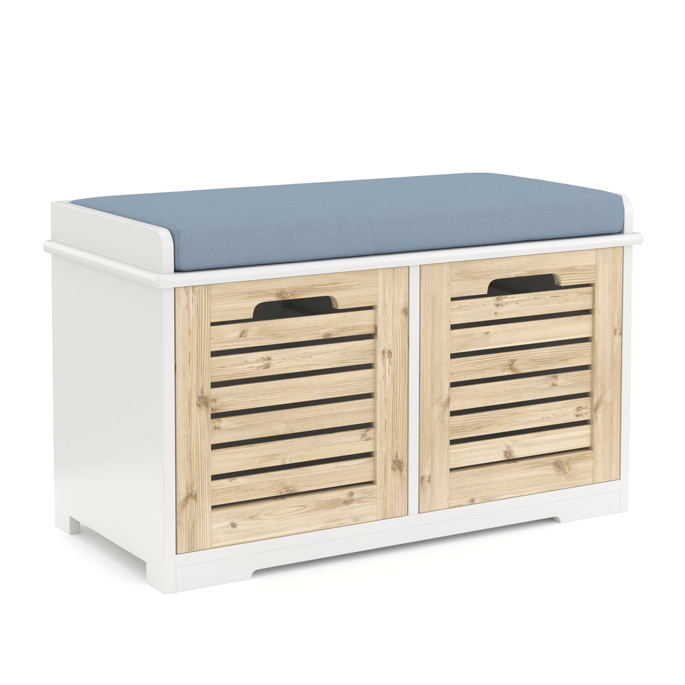Panca KAMILA con 2 vani portaoggetti, 71 x 34 x 43 cm, bianco/marrone chiaro