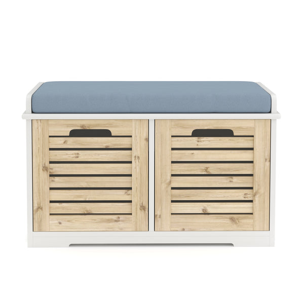 Sitzbank mit 2 Staufächer KAMILA 71 x 34 x 43 cm weiss/hellbraun