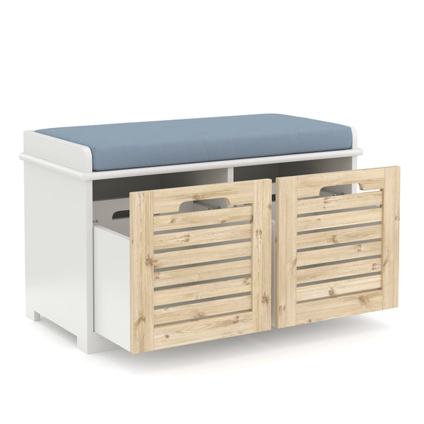 Sitzbank mit 2 Staufächer KAMILA 71 x 34 x 43 cm weiss/hellbraun
