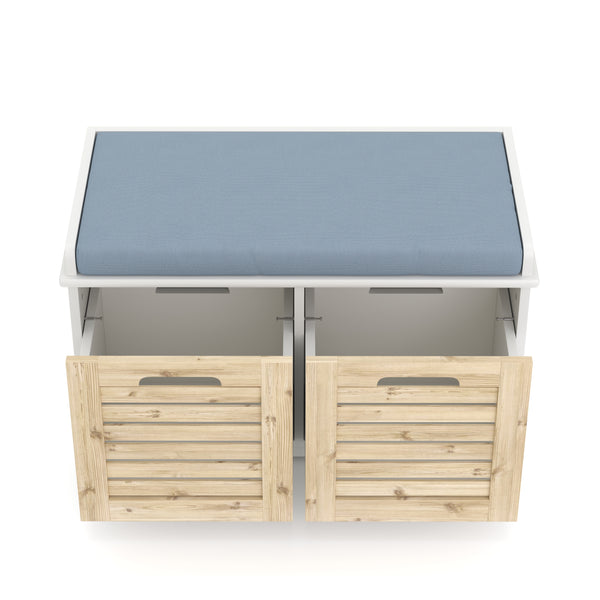 Sitzbank mit 2 Staufächer KAMILA 71 x 34 x 43 cm weiss/hellbraun