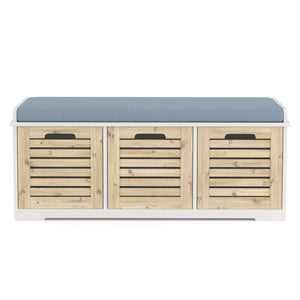 Sitzbank mit 3 Staufächer KAMILA 105 x 34 x 43 cm weiss/hellbraun