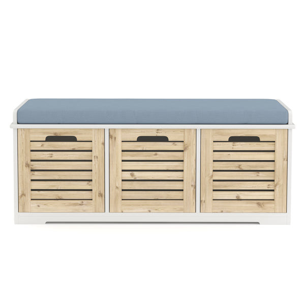 Sitzbank mit 3 Staufächer KAMILA 105 x 34 x 43 cm weiss/hellbraun