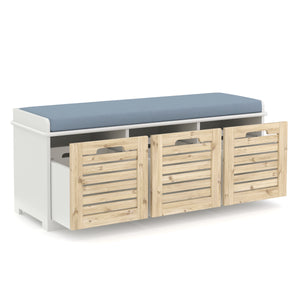 Sitzbank mit 3 Staufächer KAMILA 105 x 34 x 43 cm weiss/hellbraun