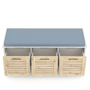 Sitzbank mit 3 Staufächer KAMILA 105 x 34 x 43 cm weiss/hellbraun