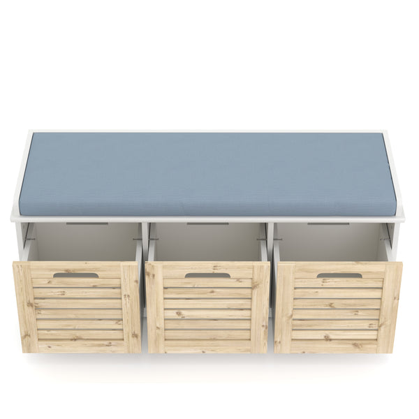 Sitzbank mit 3 Staufächer KAMILA 105 x 34 x 43 cm weiss/hellbraun