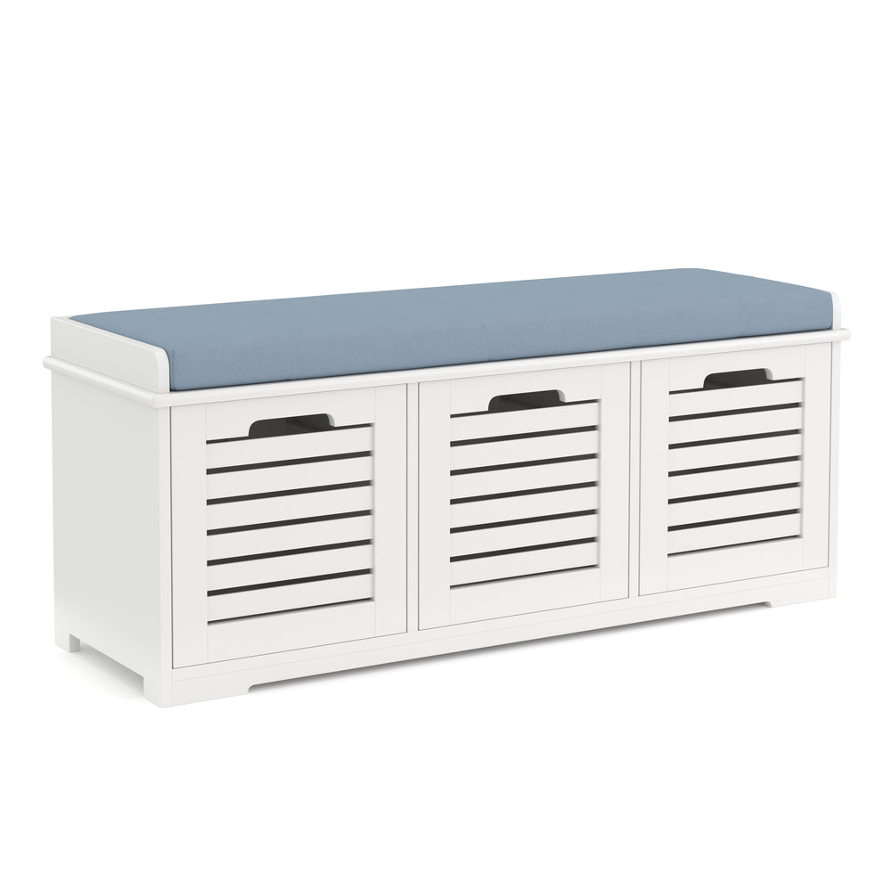 Panca KAMILA con 3 vani portaoggetti, 105 x 34 x 43 cm, bianco