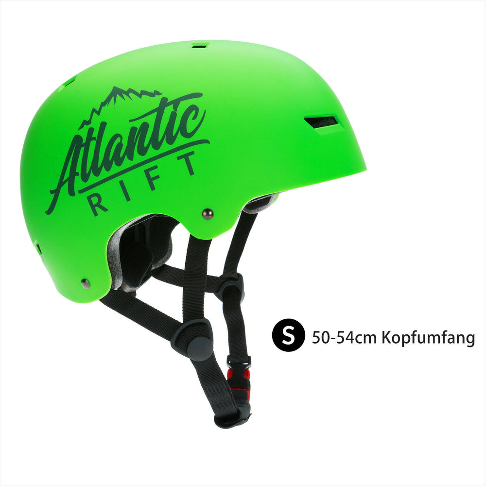 Casco da skater con cinturino sotto il mento, taglia S, verde neon