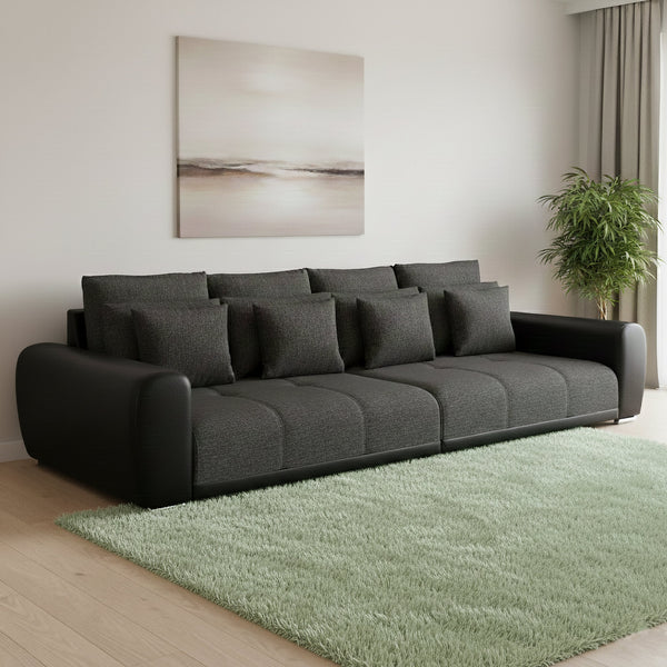 Sofa Leder SAM anthrazit/schwarz