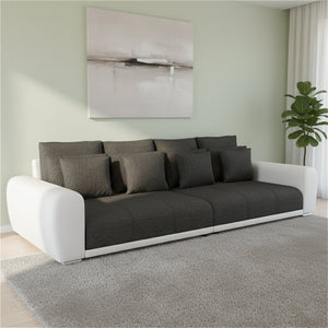 Sofa Leder SAM anthrazit/weiss
