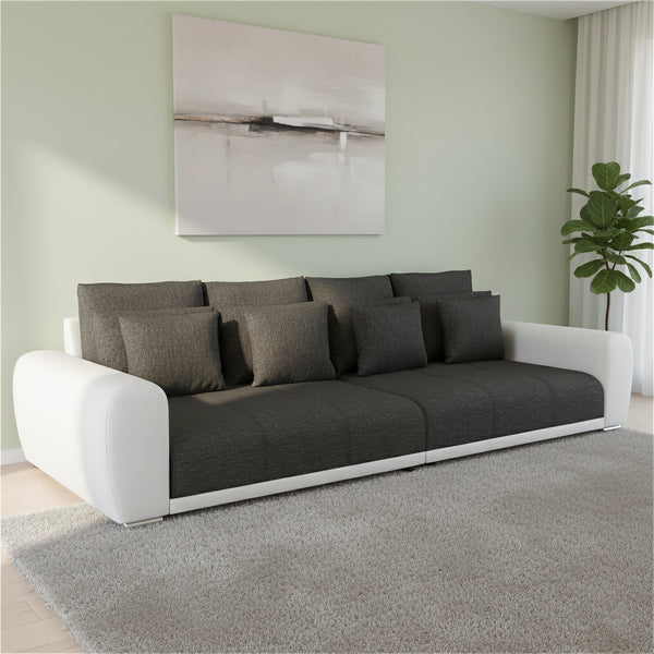 Sofa Leder SAM anthrazit/weiss