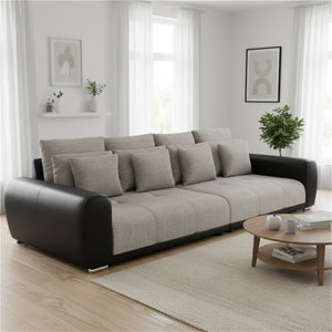 Sofa Leder SAM grau/schwarz