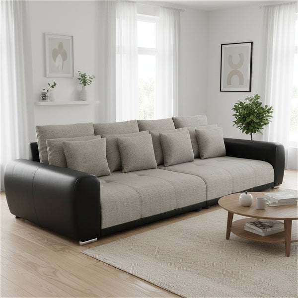 Sofa Leder SAM grau/schwarz