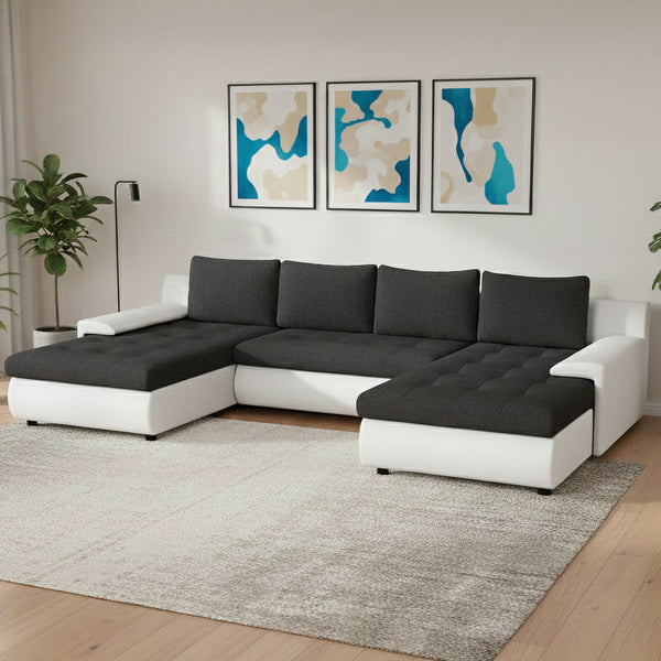 Sofa mit Schlaffunktion CARLOS II U-Form anthrazit/weiss