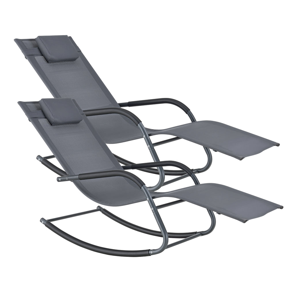 Lettino prendisole Caracena, set da 2, 147x63x89cm, sdraio a dondolo, grigio scuro