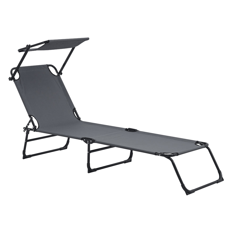 Lettino prendisole Lomeda con parasole 187x53x27cm Grigio scuro