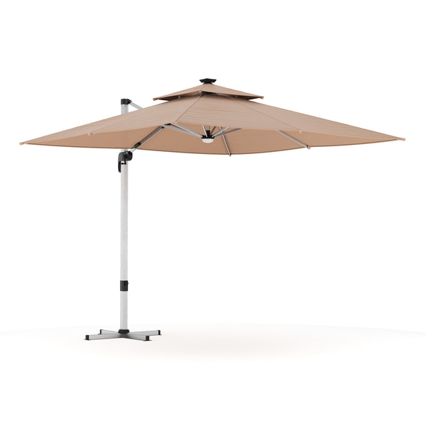 Sonnenschirm Ampelschirm SOLARIS mit LED 300 cm braun