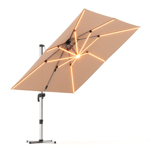 Sonnenschirm Ampelschirm SOLARIS mit LED 300 cm braun