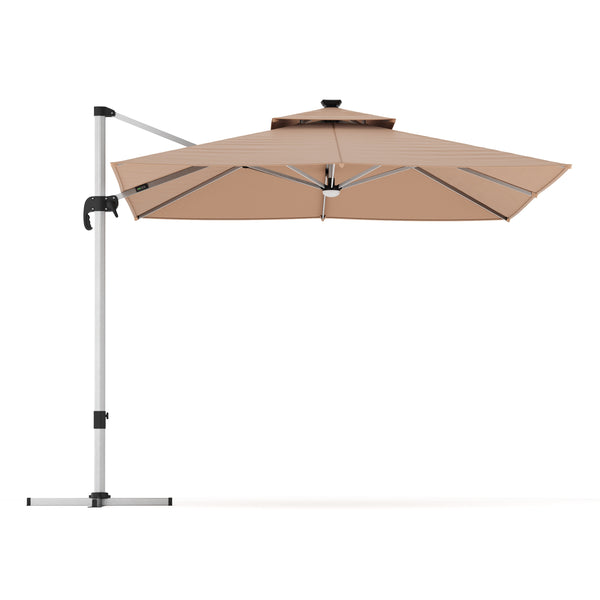 Sonnenschirm Ampelschirm SOLARIS mit LED 300 cm braun