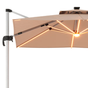 Sonnenschirm Ampelschirm SOLARIS mit LED 300 cm braun