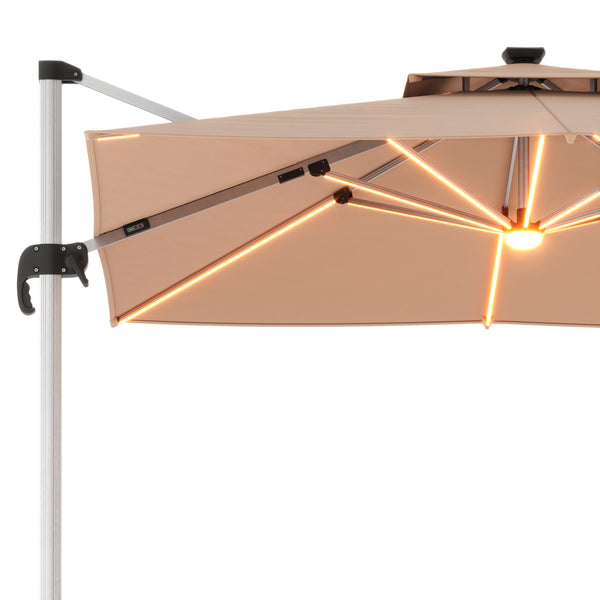 Sonnenschirm Ampelschirm SOLARIS mit LED 300 cm braun