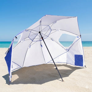 Sonnenschirm Strandschirm mit Fenster und Windschutz 240 cm blau