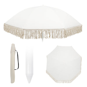 Parasol de plage à franges, 160 cm, beige