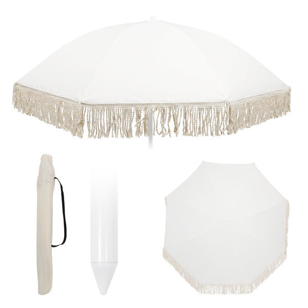Parasol de plage à franges, 160 cm, beige