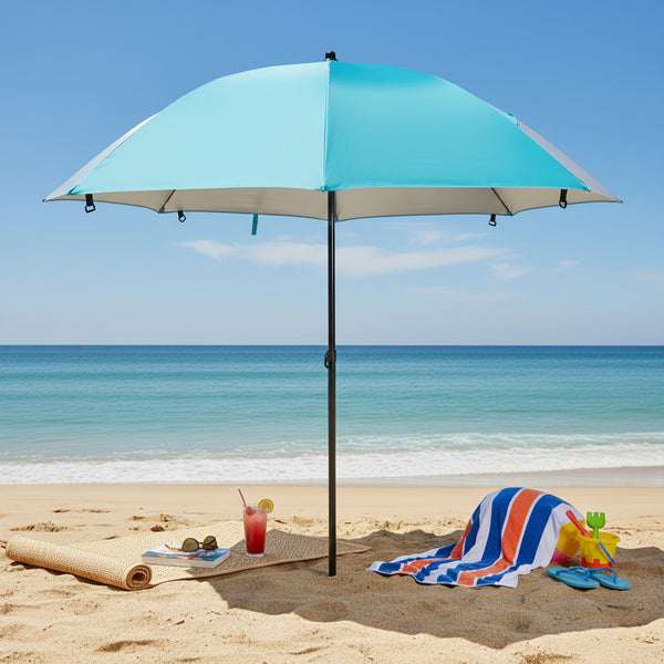 Sonnenschirm Strandschirm mit Windschutz und Fenster 240 cm türkis
