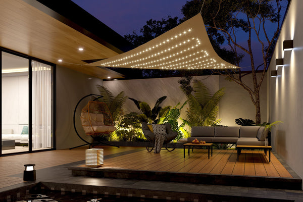 Sonnensegel Dreieck mit LED 3 x 3 x 3 m beige