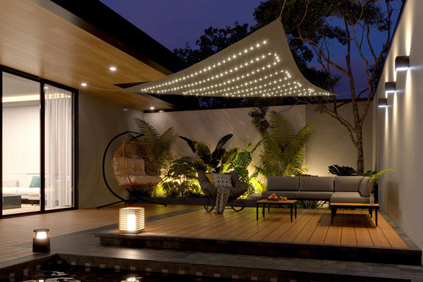 Sonnensegel Dreieck mit LED 3 x 3 x 3 m grau