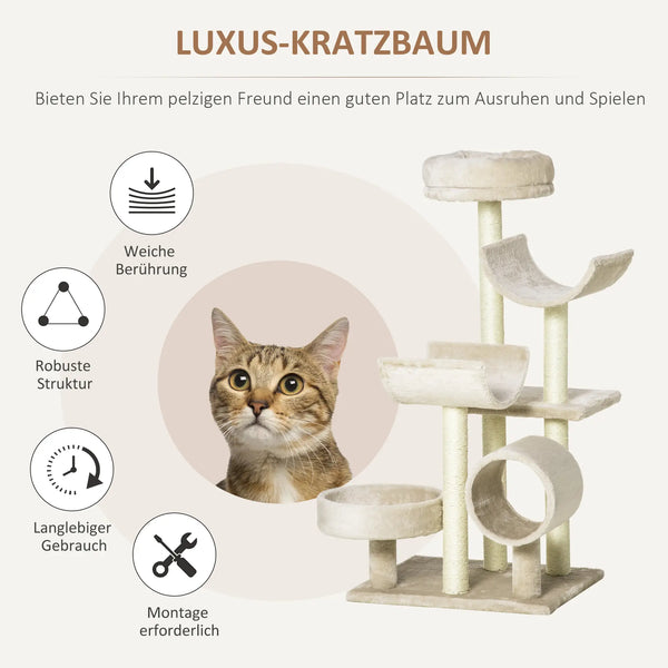 Kratzbaum Katzenbaum Kletterbaum Spielzeug Tunnel Beige L50 x B40 x H105 cm