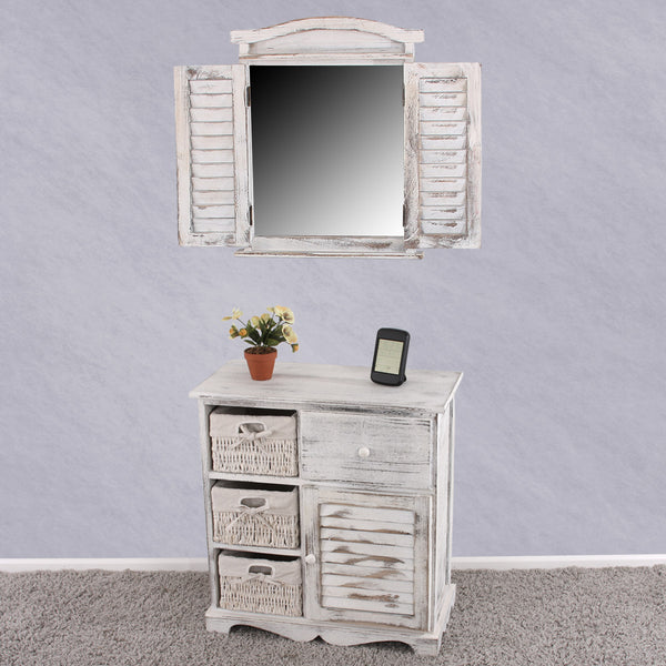 Spiegelfenster mit Fensterläden Shabby Chic ~ weiss