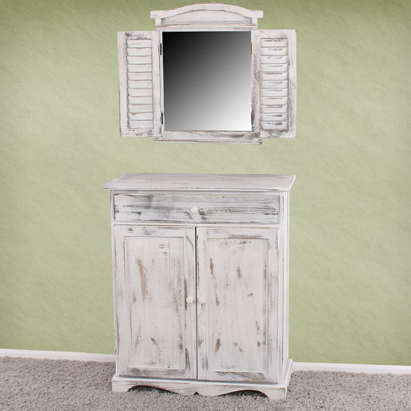 Spiegelfenster mit Fensterläden Shabby Chic ~ weiss lackiert