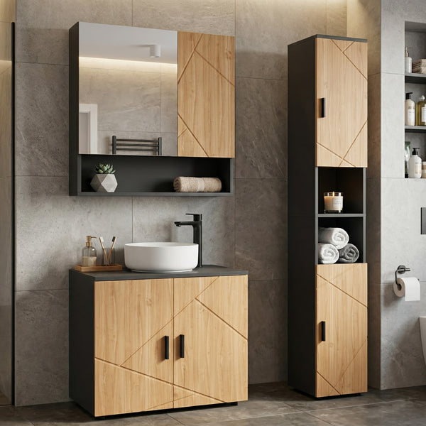 Spiegelschrank Bad AQUALIA 54 x 17 x 55 cm braun/schwarz