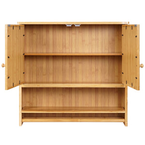 Spiegelschrank Hängeschrank 3 Regalböden 2 Türen Bambus 62x66x15cm