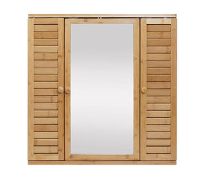 Spiegelschrank Hängeschrank 3 Regalböden 3 Türen Bambus 60x60x15cm