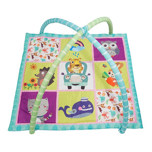 Krabbeldecke mit Spielbogen Tiere blau/grün