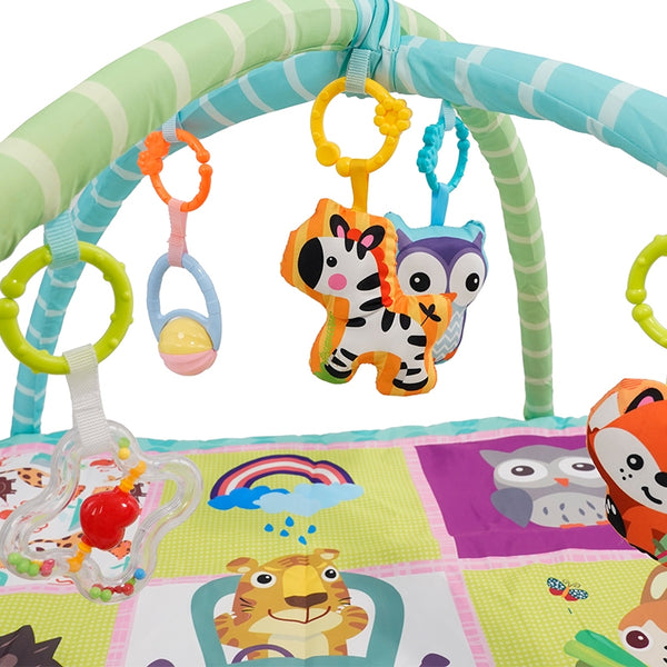 Krabbeldecke mit Spielbogen Tiere blau/grün