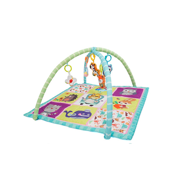 Krabbeldecke mit Spielbogen Tiere blau/grün