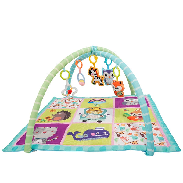 Krabbeldecke mit Spielbogen Tiere blau/grün