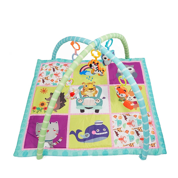 Krabbeldecke mit Spielbogen Tiere blau/grün