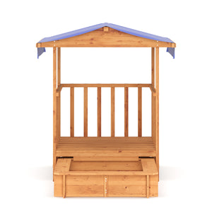 Spielhaus Holz mit Sandkasten