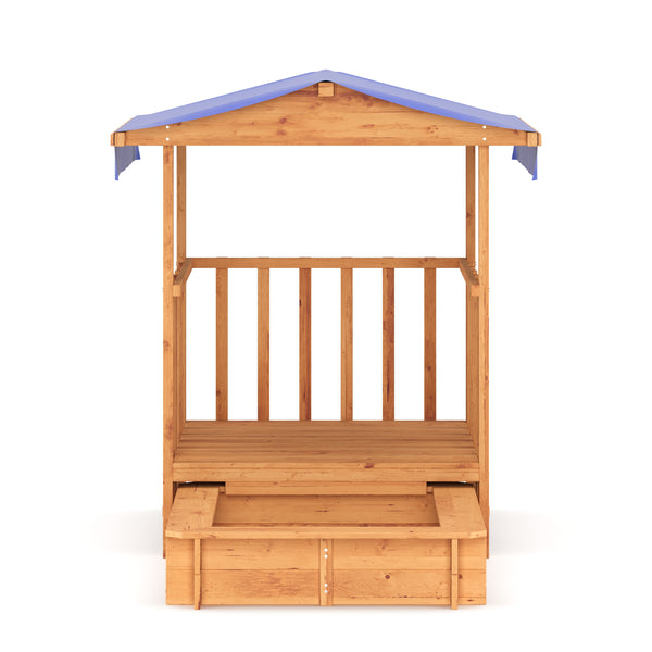 Spielhaus Holz mit Sandkasten