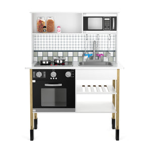 Cucina giocattolo in legno per bambini, naturale/bianca
