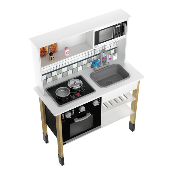 Cucina giocattolo in legno per bambini, naturale/bianca