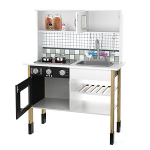 Cucina giocattolo in legno per bambini, naturale/bianca