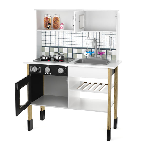 Cucina giocattolo in legno per bambini, naturale/bianca