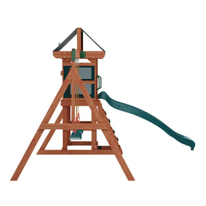 Spielturm Holz mit Doppelschaukel und Rutsche natur/grün