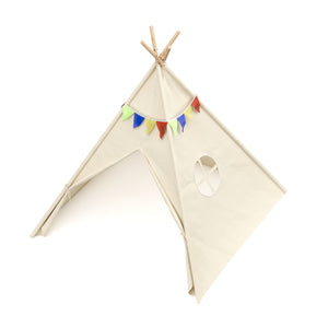 Play tent teepee with string lights beige